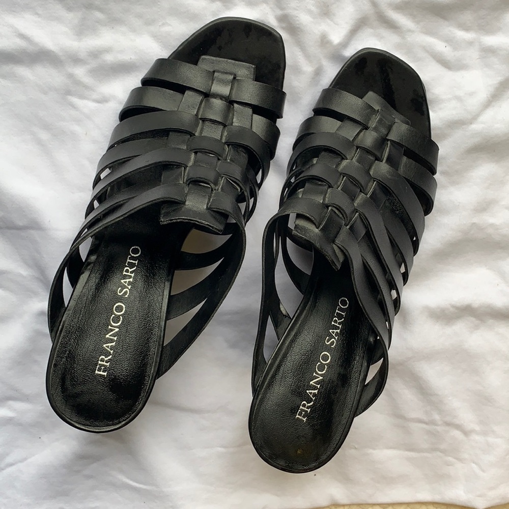 Black Franco Sarto sandal heels.